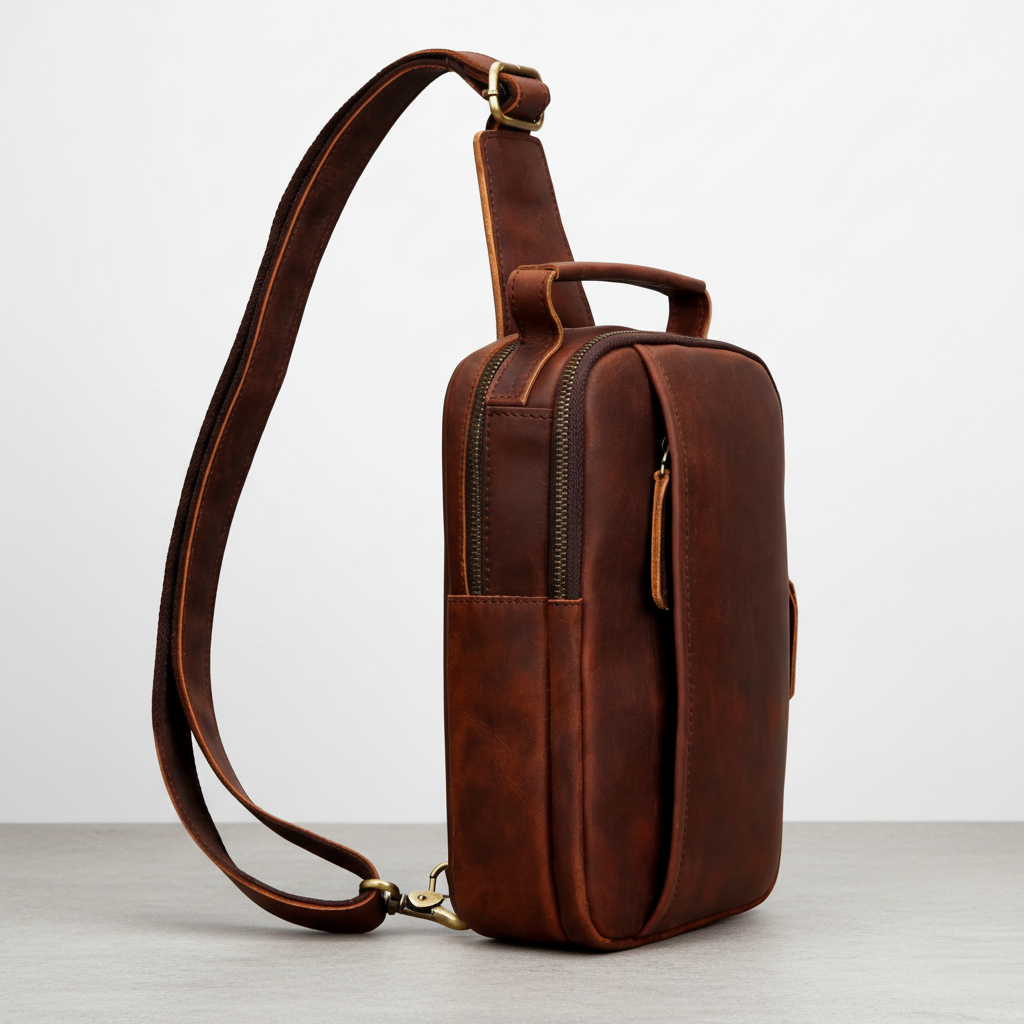 Newsbirds High Quality Big Chest Bag Real Cowhide Leather Chest Bags Crazy Horse Leather Men's Sling Bag Chest Pack for Man Male