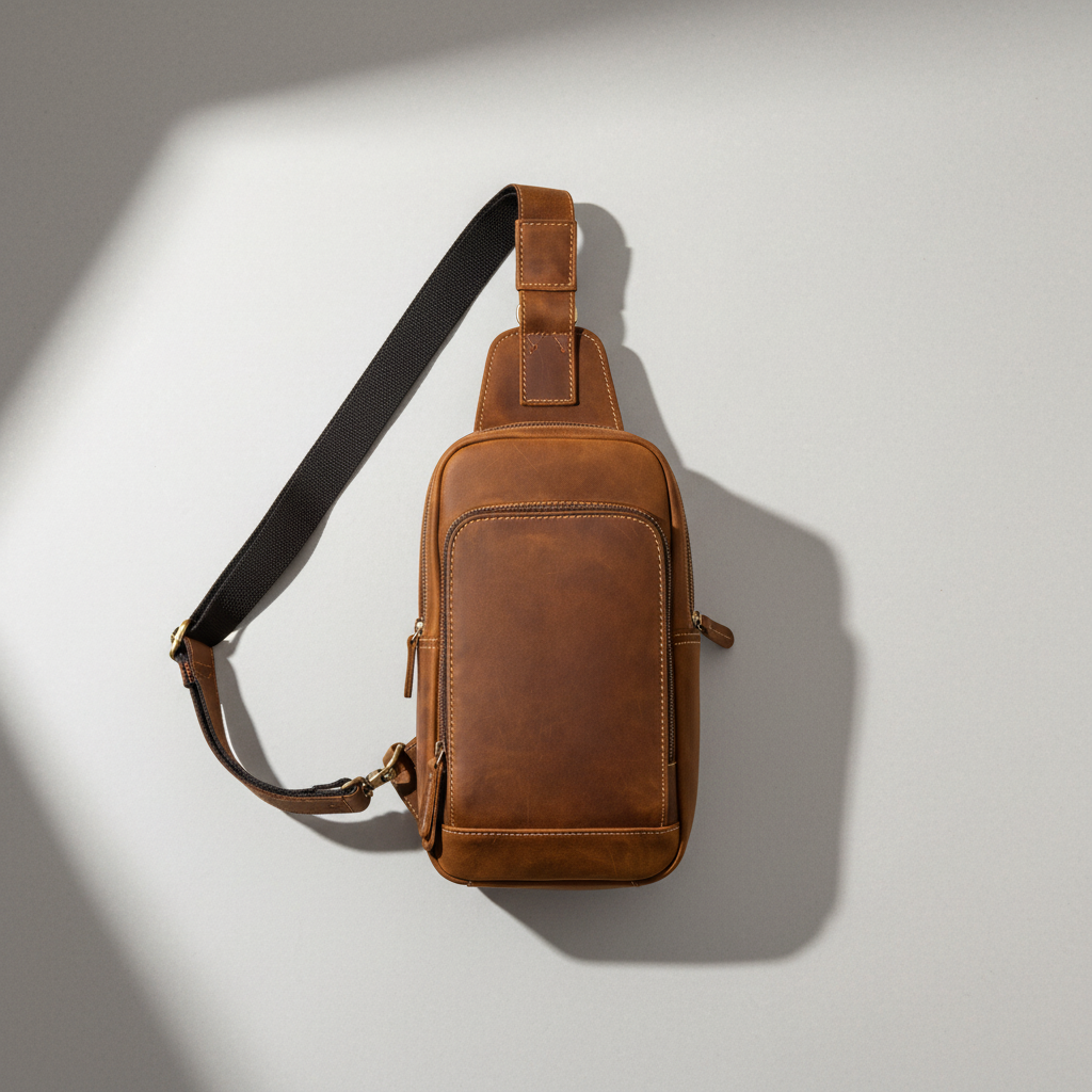 Newsbirds High Quality Big Chest Bag Real Cowhide Leather Chest Bags Crazy Horse Leather Men's Sling Bag Chest Pack for Man Male