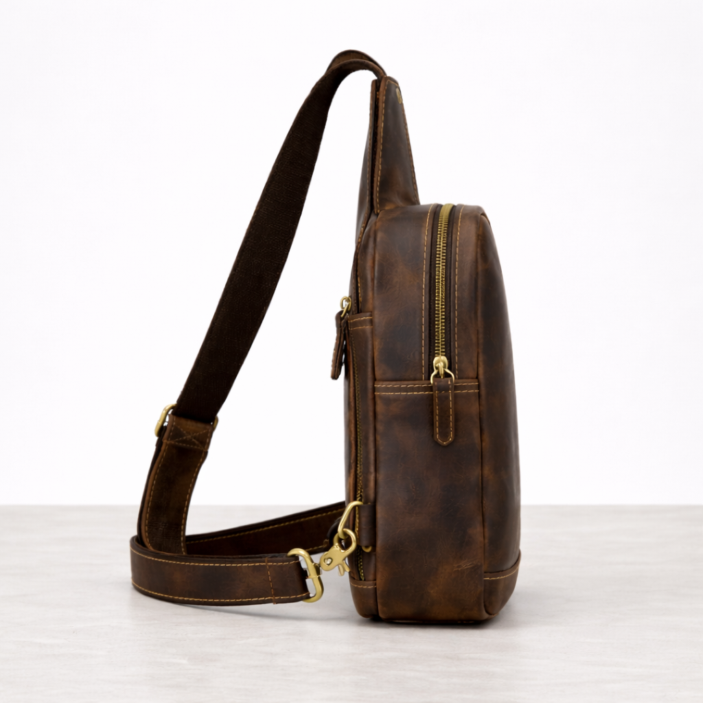 Newsbirds High Quality Big Chest Bag Real Cowhide Leather Chest Bags Crazy Horse Leather Men's Sling Bag Chest Pack for Man Male