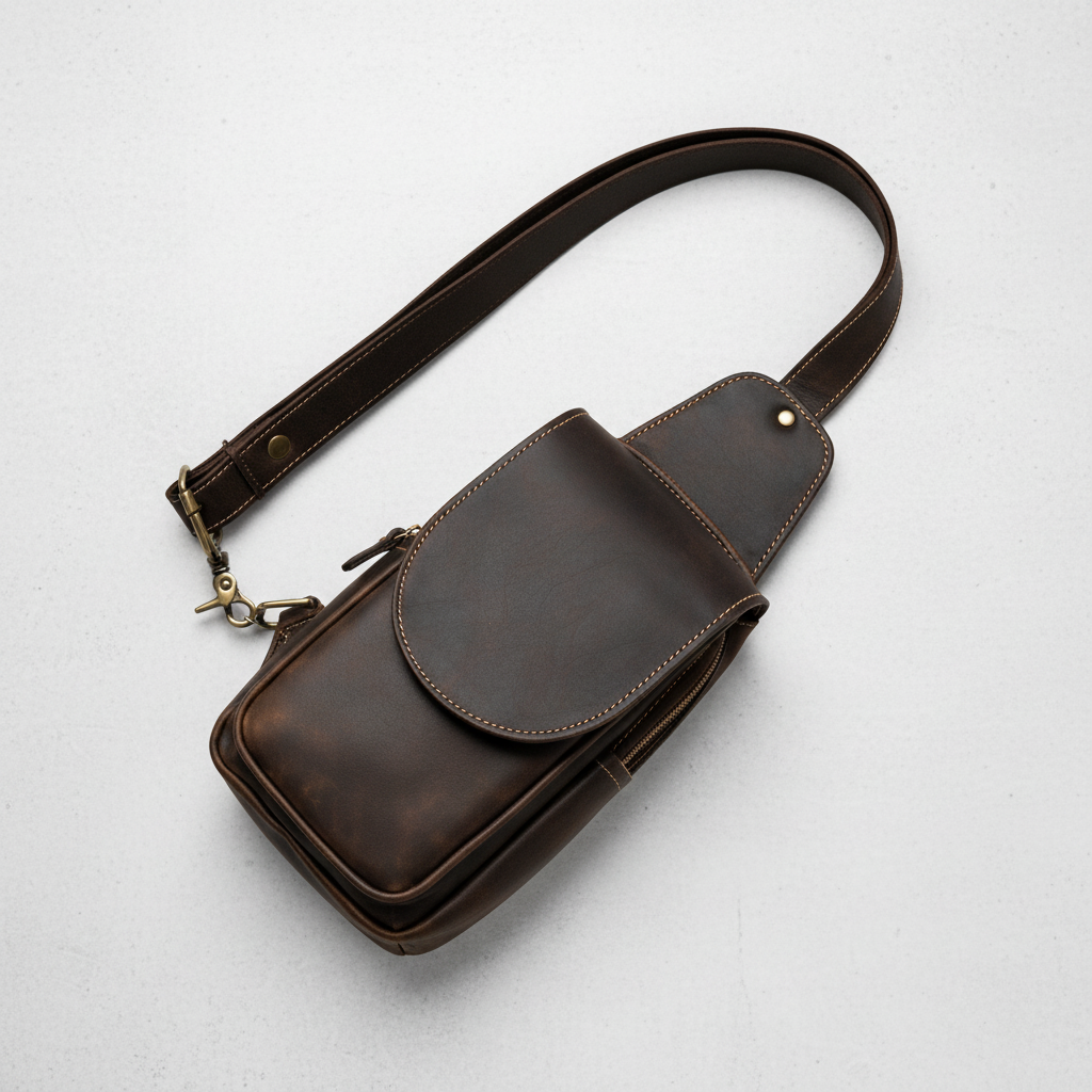 Newsbirds High Quality Big Chest Bag Real Cowhide Leather Chest Bags Crazy Horse Leather Men's Sling Bag Chest Pack for Man Male