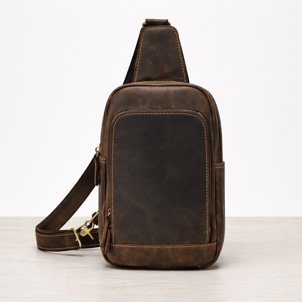 Newsbirds High Quality Big Chest Bag Real Cowhide Leather Chest Bags Crazy Horse Leather Men's Sling Bag Chest Pack for Man Male