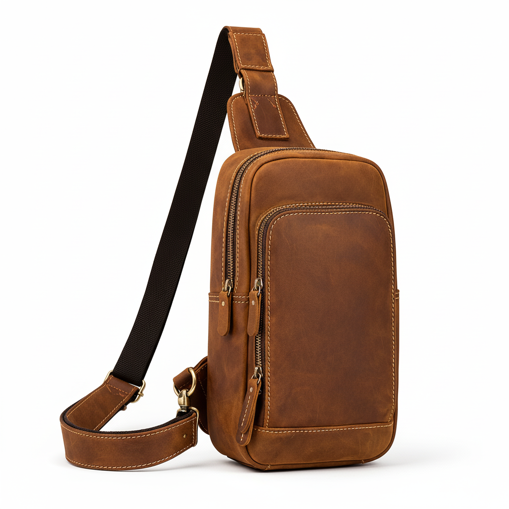 Newsbirds High Quality Big Chest Bag Real Cowhide Leather Chest Bags Crazy Horse Leather Men's Sling Bag Chest Pack for Man Male