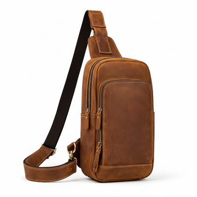 Newsbirds High Quality Big Chest Bag Real Cowhide Leather Chest Bags Crazy Horse Leather Men's Sling Bag Chest Pack for Man Male