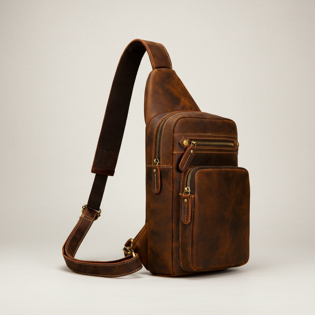 Newsbirds High Quality Big Chest Bag Real Cowhide Leather Chest Bags Crazy Horse Leather Men's Sling Bag Chest Pack for Man Male