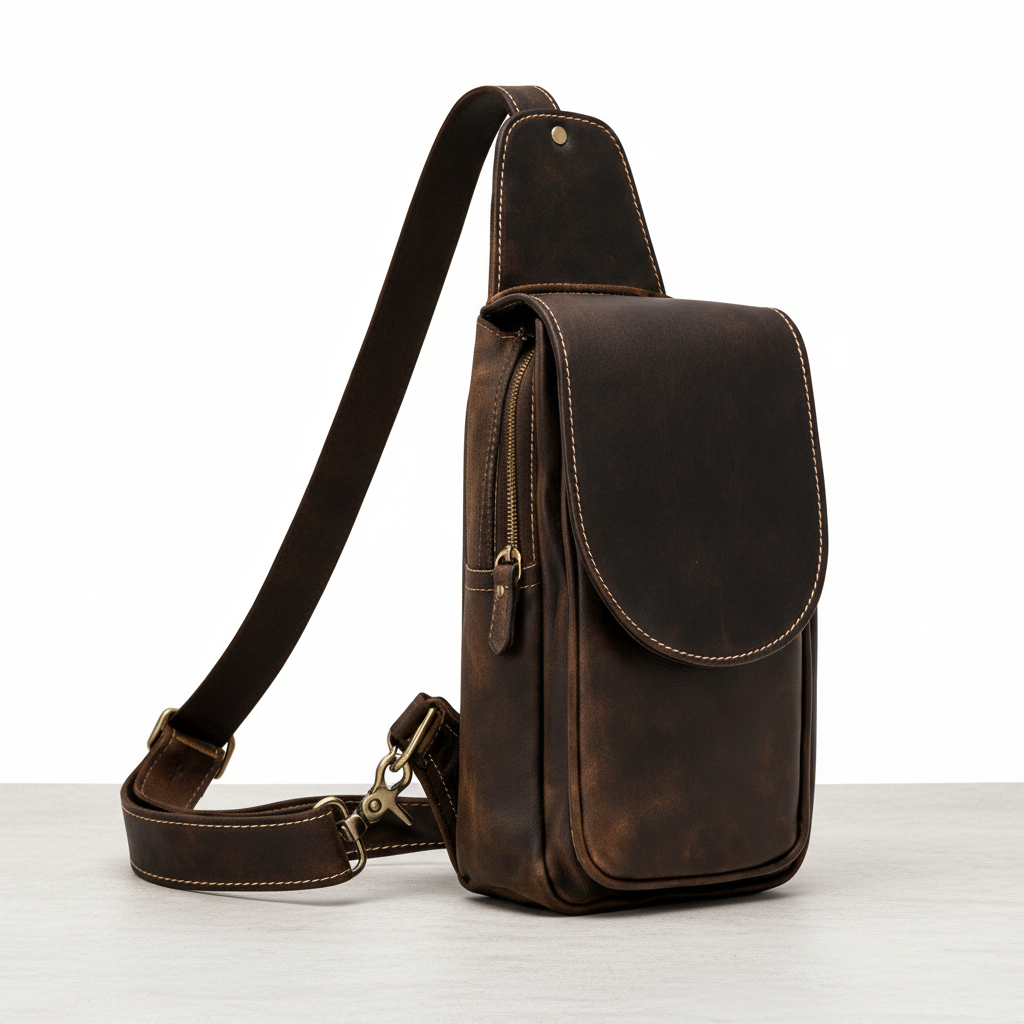 Newsbirds High Quality Big Chest Bag Real Cowhide Leather Chest Bags Crazy Horse Leather Men's Sling Bag Chest Pack for Man Male